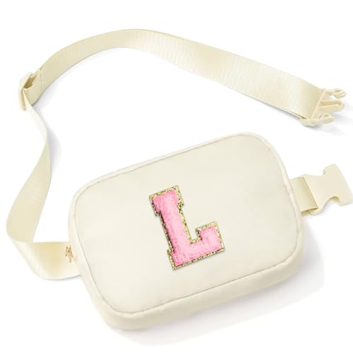 Initial Belt Bag - Crossbody Bags Women - Fanny Packs for Women Cross Body Bag White Small Waist Packs Travel Everywhere Belt Bag Monogram Crossbody Bag M