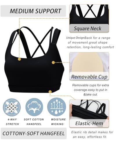 RUNNING GIRL Sports Bra for Women, Criss-Cross Back Padded Strappy Sports Bras Medium Support Yoga Bra with Removable Cups