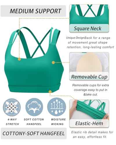 RUNNING GIRL Sports Bra for Women, Criss-Cross Back Padded Strappy Sports Bras Medium Support Yoga Bra with Removable Cups