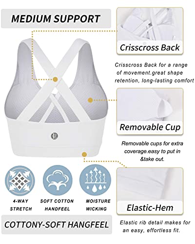 RUNNING GIRL Sports Bra for Women, Criss-Cross Back Padded Strappy Sports Bras Medium Support Yoga Bra with Removable Cups