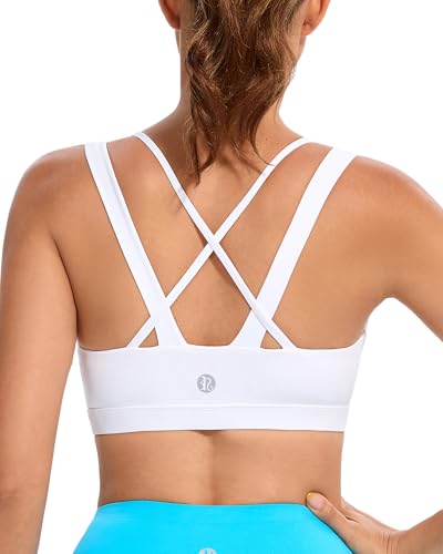 RUNNING GIRL Sports Bra for Women, Criss-Cross Back Padded Strappy Sports Bras Medium Support Yoga Bra with Removable Cups