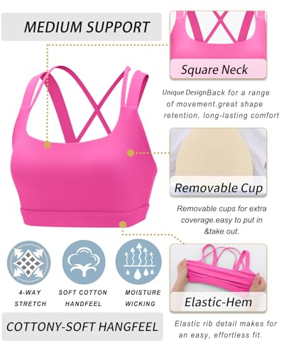 RUNNING GIRL Sports Bra for Women, Criss-Cross Back Padded Strappy Sports Bras Medium Support Yoga Bra with Removable Cups