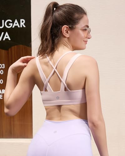 RUNNING GIRL Sports Bra for Women, Criss-Cross Back Padded Strappy Sports Bras Medium Support Yoga Bra with Removable Cups