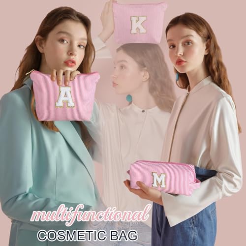 Initial Makeup Bag, Makeup Bag Travel Cosmetic Bag Cute Makeup Bag Personalized Engagement Bridesmaid Best Friend Birthday Gifts for Women Hostess Gifts for Her Friend Female Preppy Stuff M