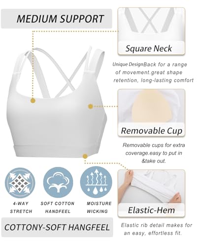RUNNING GIRL Sports Bra for Women, Criss-Cross Back Padded Strappy Sports Bras Medium Support Yoga Bra with Removable Cups