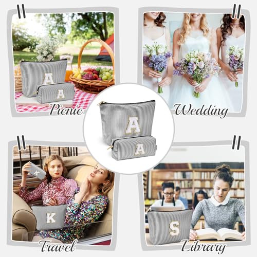 Initial Makeup Bag, Makeup Bag Travel Cosmetic Bag Cute Makeup Bag Personalized Engagement Bridesmaid Best Friend Birthday Gifts for Women Hostess Gifts for Her Friend Female Preppy Stuff M