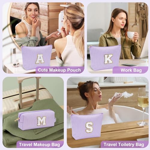 Initial Makeup Bag, Makeup Bag Travel Cosmetic Bag Cute Makeup Bag Personalized Engagement Bridesmaid Best Friend Birthday Gifts for Women Hostess Gifts for Her Friend Female Preppy Stuff M