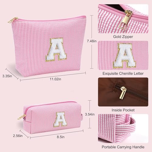 Initial Makeup Bag, Makeup Bag Travel Cosmetic Bag Cute Makeup Bag Personalized Engagement Bridesmaid Best Friend Birthday Gifts for Women Hostess Gifts for Her Friend Female Preppy Stuff M
