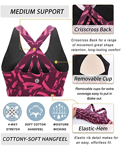 RUNNING GIRL Sports Bra for Women, Criss-Cross Back Padded Strappy Sports Bras Medium Support Yoga Bra with Removable Cups