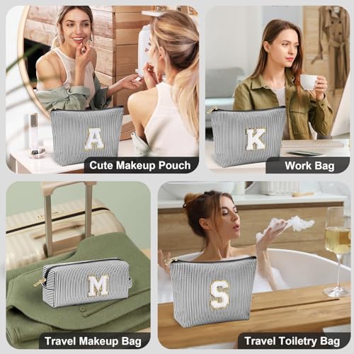 Initial Makeup Bag, Makeup Bag Travel Cosmetic Bag Cute Makeup Bag Personalized Engagement Bridesmaid Best Friend Birthday Gifts for Women Hostess Gifts for Her Friend Female Preppy Stuff M