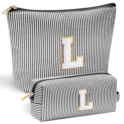 Initial Makeup Bag, Makeup Bag Travel Cosmetic Bag Cute Makeup Bag Personalized Engagement Bridesmaid Best Friend Birthday Gifts for Women Hostess Gifts for Her Friend Female Preppy Stuff M