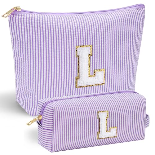 Initial Makeup Bag, Makeup Bag Travel Cosmetic Bag Cute Makeup Bag Personalized Engagement Bridesmaid Best Friend Birthday Gifts for Women Hostess Gifts for Her Friend Female Preppy Stuff M