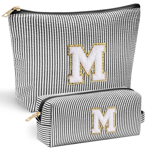 Initial Makeup Bag, Makeup Bag Travel Cosmetic Bag Cute Makeup Bag Personalized Engagement Bridesmaid Best Friend Birthday Gifts for Women Hostess Gifts for Her Friend Female Preppy Stuff M