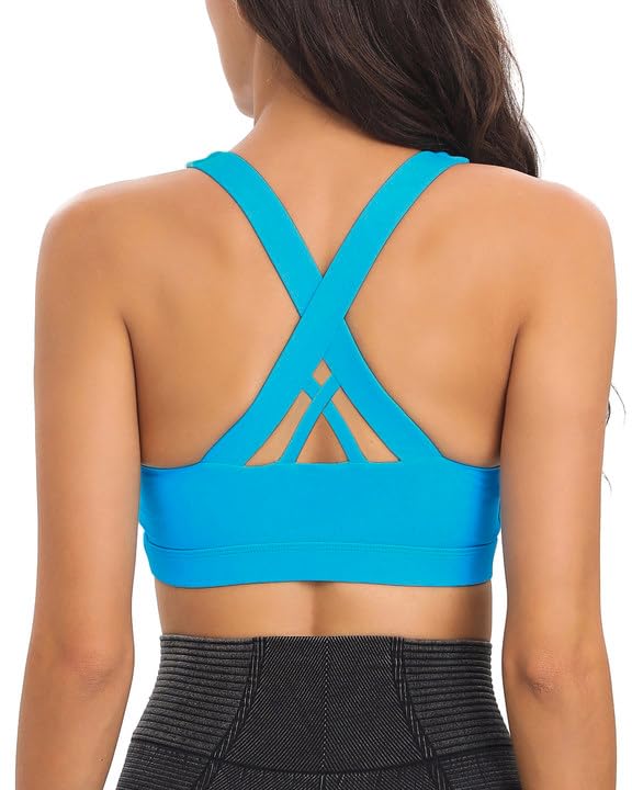 RUNNING GIRL Sports Bra for Women, Criss-Cross Back Padded Strappy Sports Bras Medium Support Yoga Bra with Removable Cups