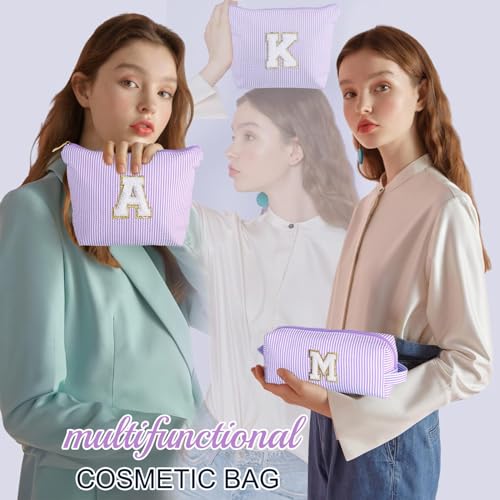 Initial Makeup Bag, Makeup Bag Travel Cosmetic Bag Cute Makeup Bag Personalized Engagement Bridesmaid Best Friend Birthday Gifts for Women Hostess Gifts for Her Friend Female Preppy Stuff M