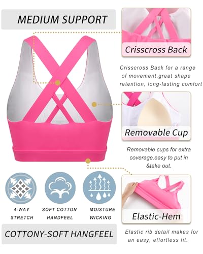 RUNNING GIRL Sports Bra for Women, Criss-Cross Back Padded Strappy Sports Bras Medium Support Yoga Bra with Removable Cups