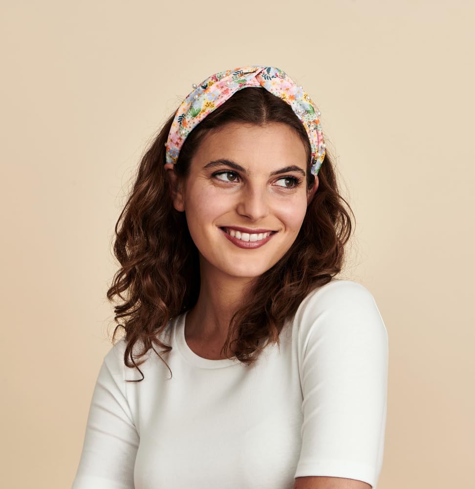 RIFLE PAPER CO. Garden Party Knotted Fabric Headband | Signature Bright Floral Pattern, Top Off Your Outfit. Covered Plastic Band Durable for Everyday Use (Gift for Mom, Teen, Girl)