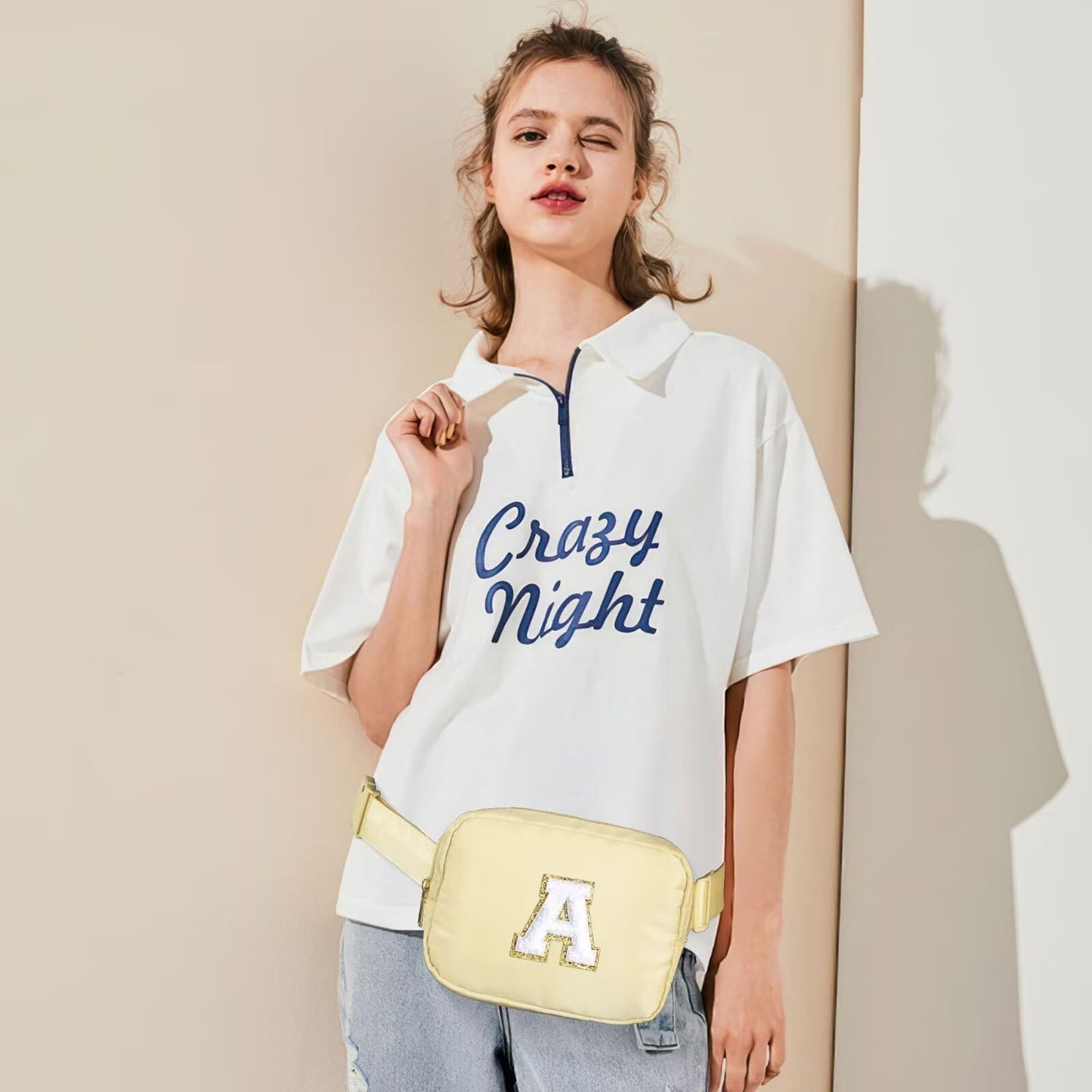 Initial Belt Bag - Crossbody Bags Women - Fanny Packs for Women Cross Body Bag White Small Waist Packs Travel Everywhere Belt Bag Monogram Crossbody Bag M
