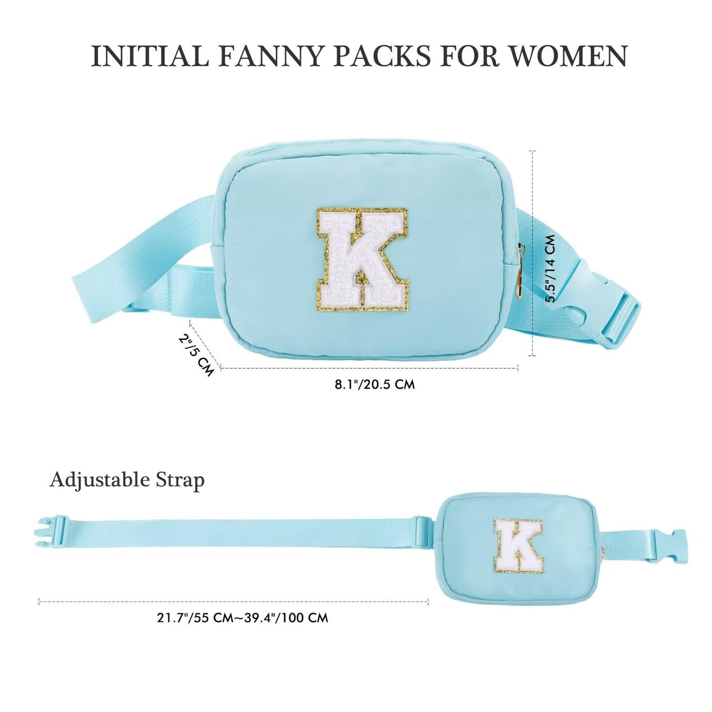 Initial Belt Bag - Crossbody Bags Women - Fanny Packs for Women Cross Body Bag White Small Waist Packs Travel Everywhere Belt Bag Monogram Crossbody Bag M