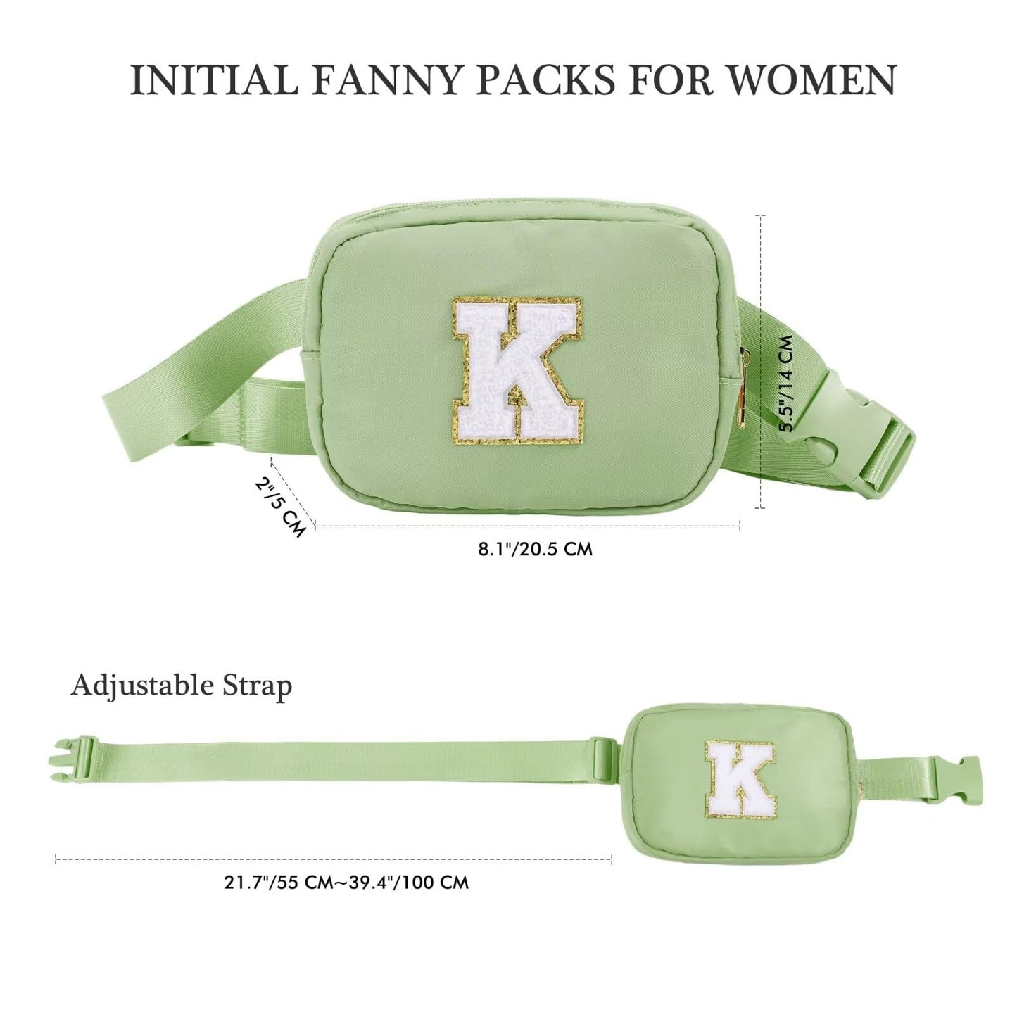 Initial Belt Bag - Crossbody Bags Women - Fanny Packs for Women Cross Body Bag White Small Waist Packs Travel Everywhere Belt Bag Monogram Crossbody Bag M