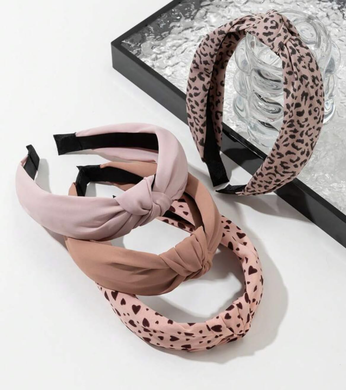 Knotted Headbands for Women Non Slip Fashion Women Headbands for Hair Cute Hairband for Women's Hair Wide Top Knot Hair Hoops for Girls Black White Leopard Head Band Trendy Hair Accessories for Women