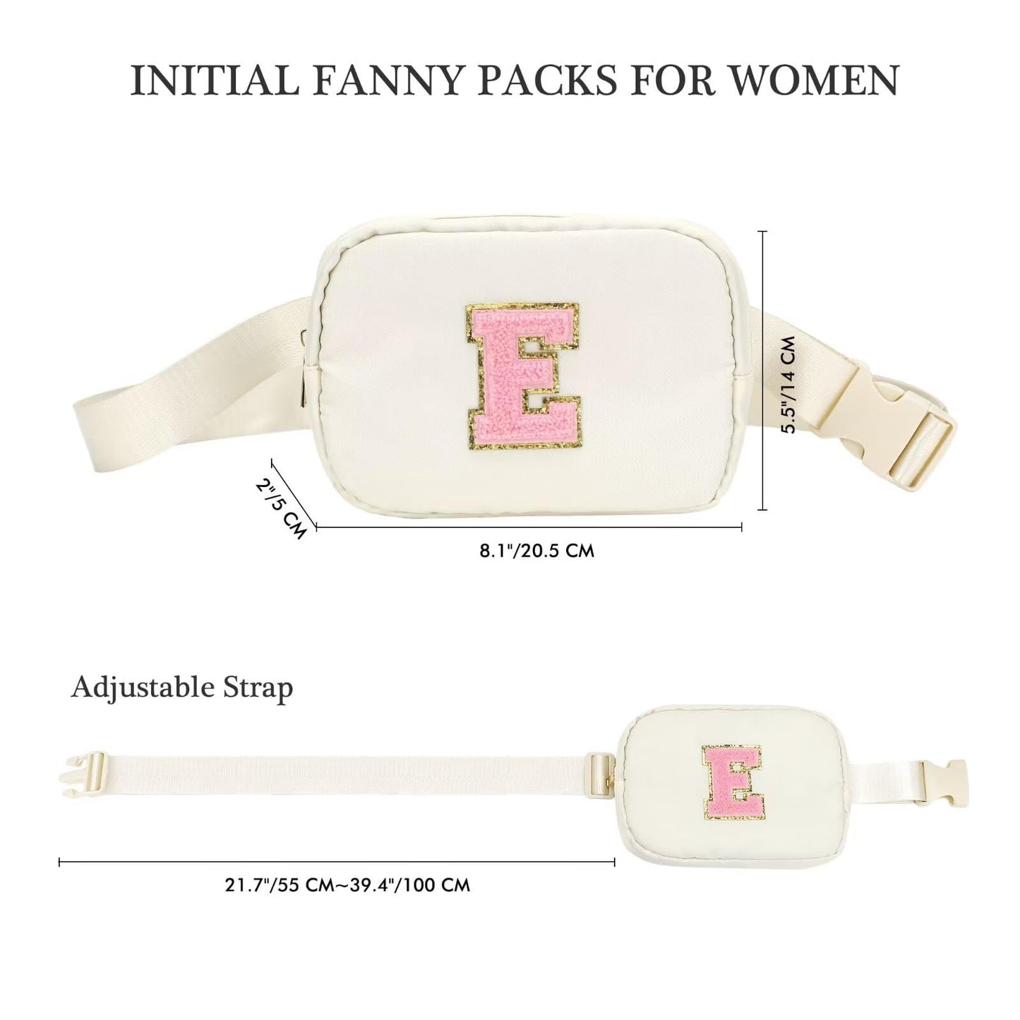 Initial Belt Bag - Crossbody Bags Women - Fanny Packs for Women Cross Body Bag White Small Waist Packs Travel Everywhere Belt Bag Monogram Crossbody Bag M