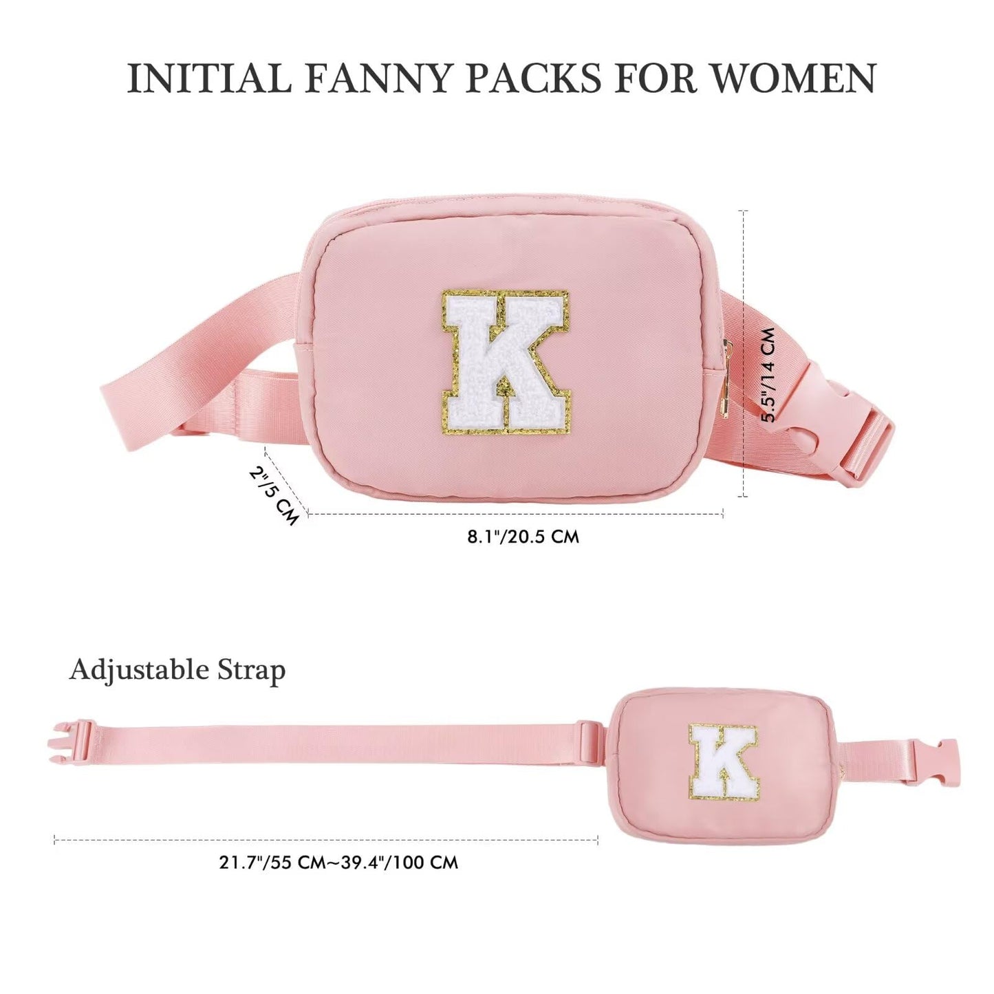 Initial Belt Bag - Crossbody Bags Women - Fanny Packs for Women Cross Body Bag White Small Waist Packs Travel Everywhere Belt Bag Monogram Crossbody Bag M