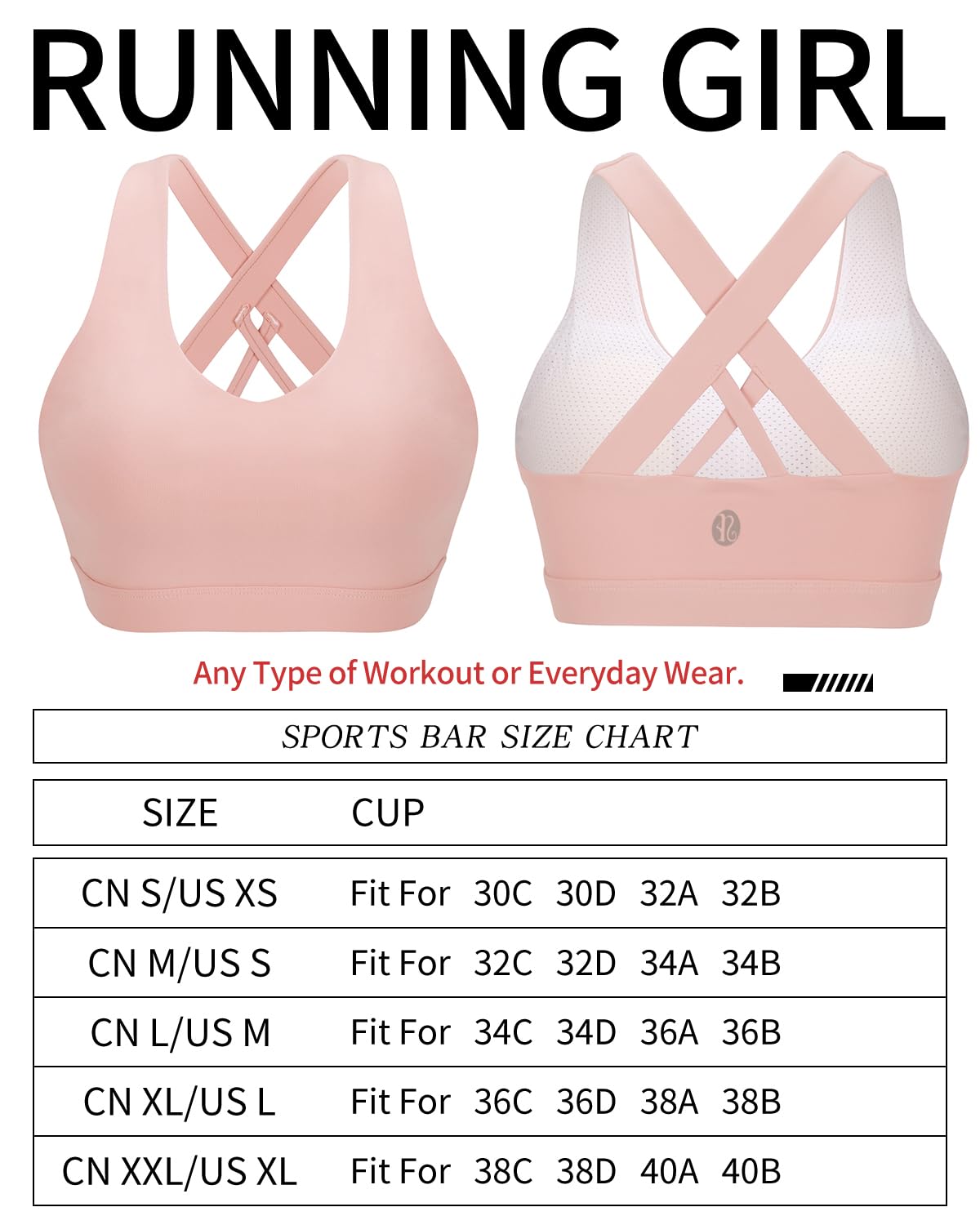 RUNNING GIRL Sports Bra for Women, Criss-Cross Back Padded Strappy Sports Bras Medium Support Yoga Bra with Removable Cups
