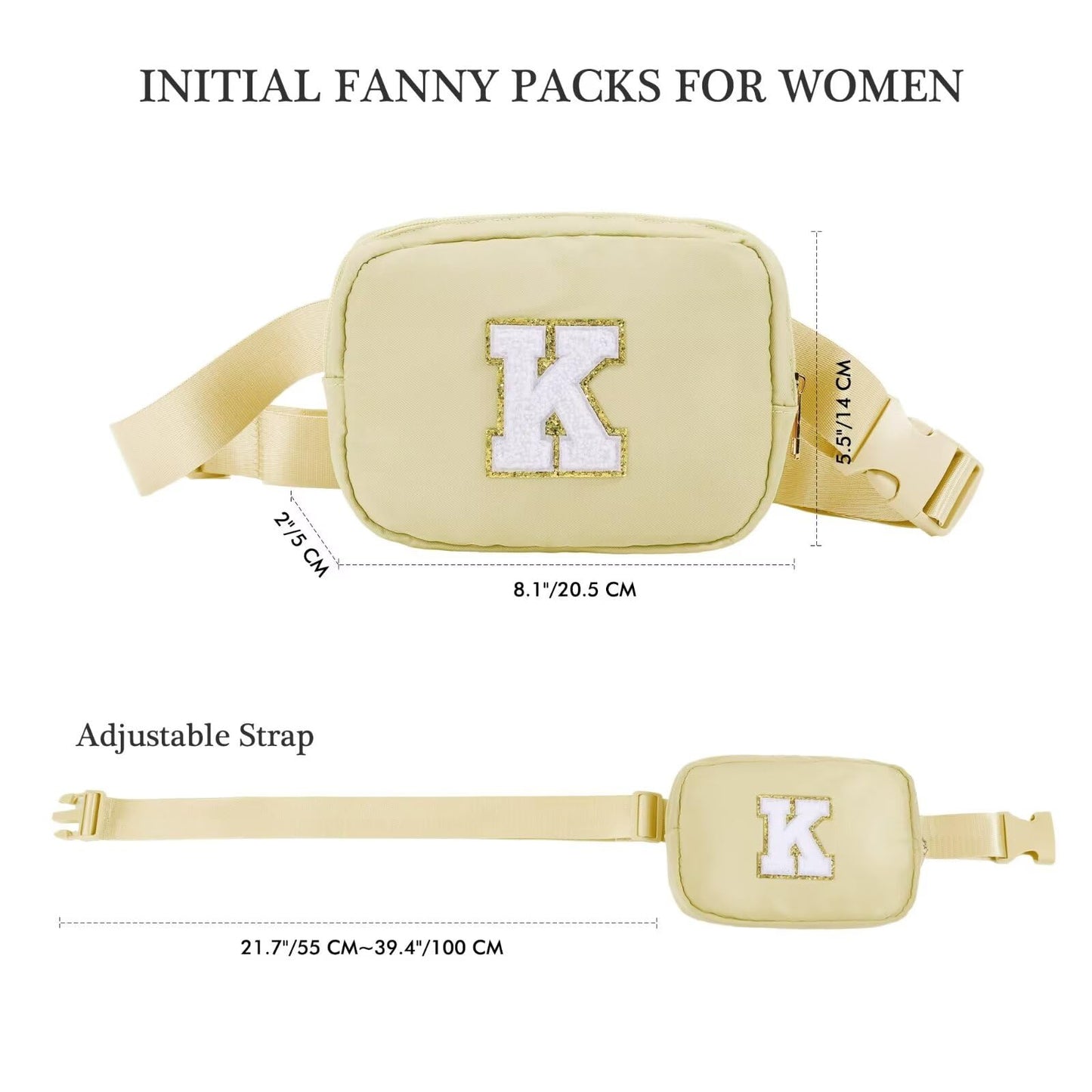 Initial Belt Bag - Crossbody Bags Women - Fanny Packs for Women Cross Body Bag White Small Waist Packs Travel Everywhere Belt Bag Monogram Crossbody Bag M