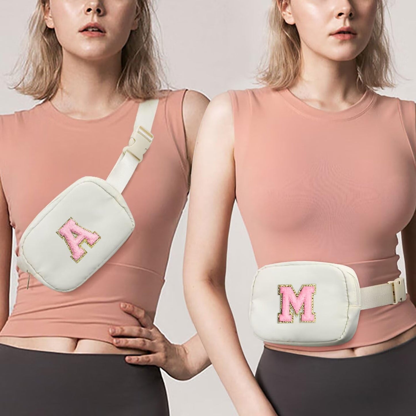 Initial Belt Bag - Crossbody Bags Women - Fanny Packs for Women Cross Body Bag White Small Waist Packs Travel Everywhere Belt Bag Monogram Crossbody Bag M