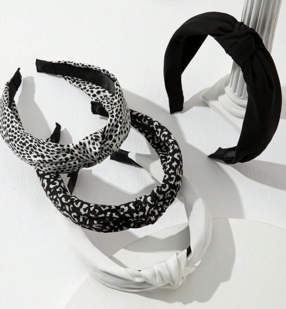 Knotted Headbands for Women Non Slip Fashion Women Headbands for Hair Cute Hairband for Women's Hair Wide Top Knot Hair Hoops for Girls Black White Leopard Head Band Trendy Hair Accessories for Women