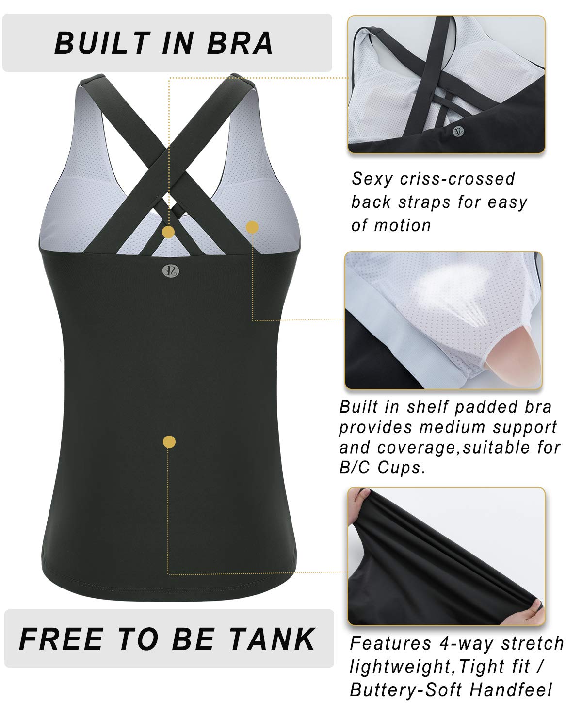 RUNNING GIRL Sports Bra for Women, Criss-Cross Back Padded Strappy Sports Bras Medium Support Yoga Bra with Removable Cups