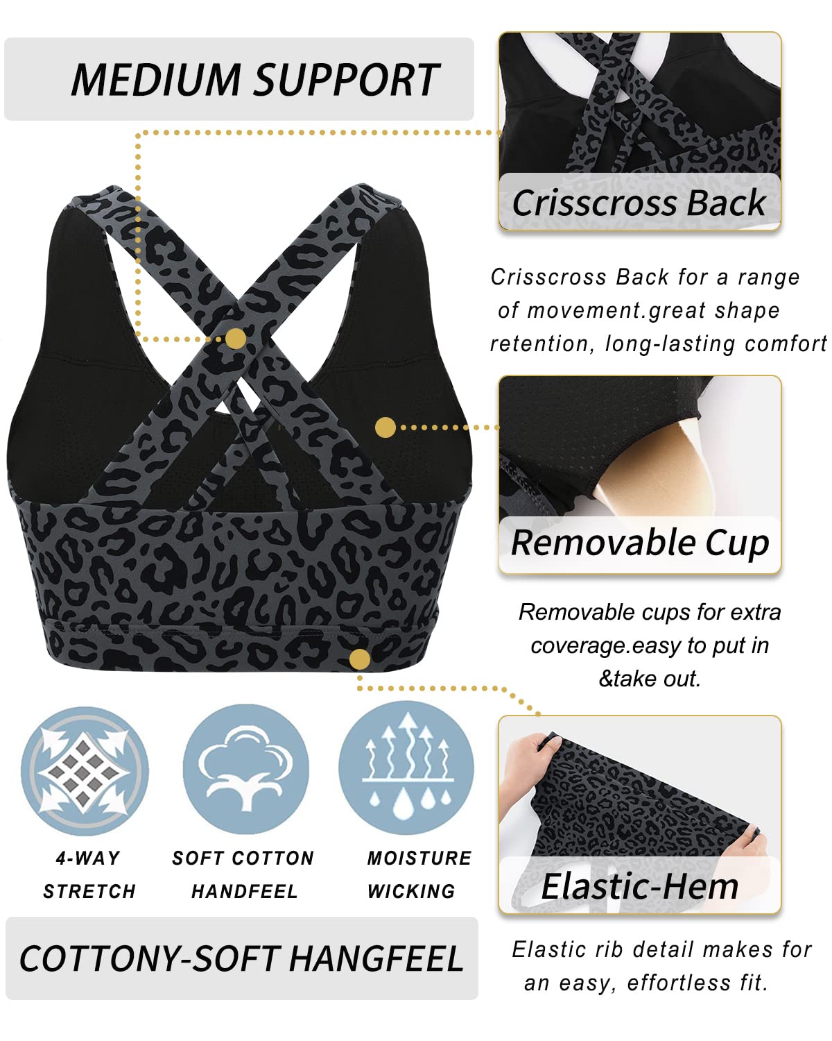 RUNNING GIRL Sports Bra for Women, Criss-Cross Back Padded Strappy Sports Bras Medium Support Yoga Bra with Removable Cups