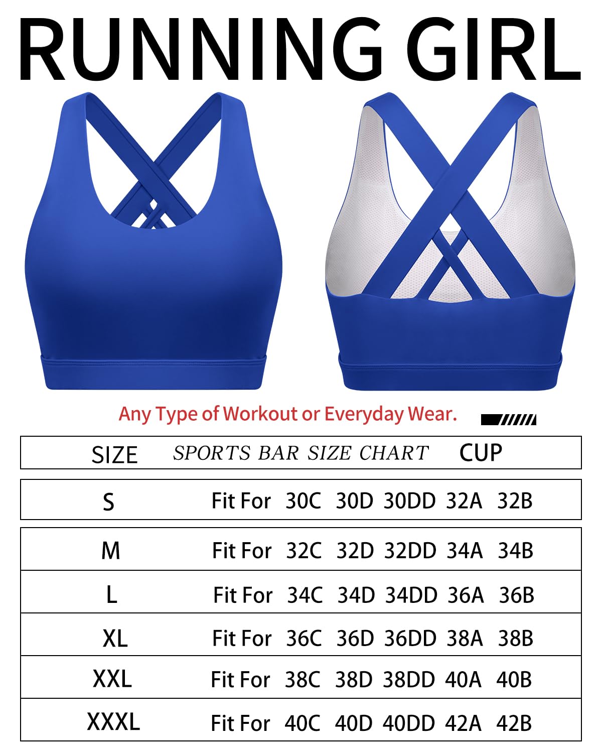 RUNNING GIRL Sports Bra for Women, Criss-Cross Back Padded Strappy Sports Bras Medium Support Yoga Bra with Removable Cups