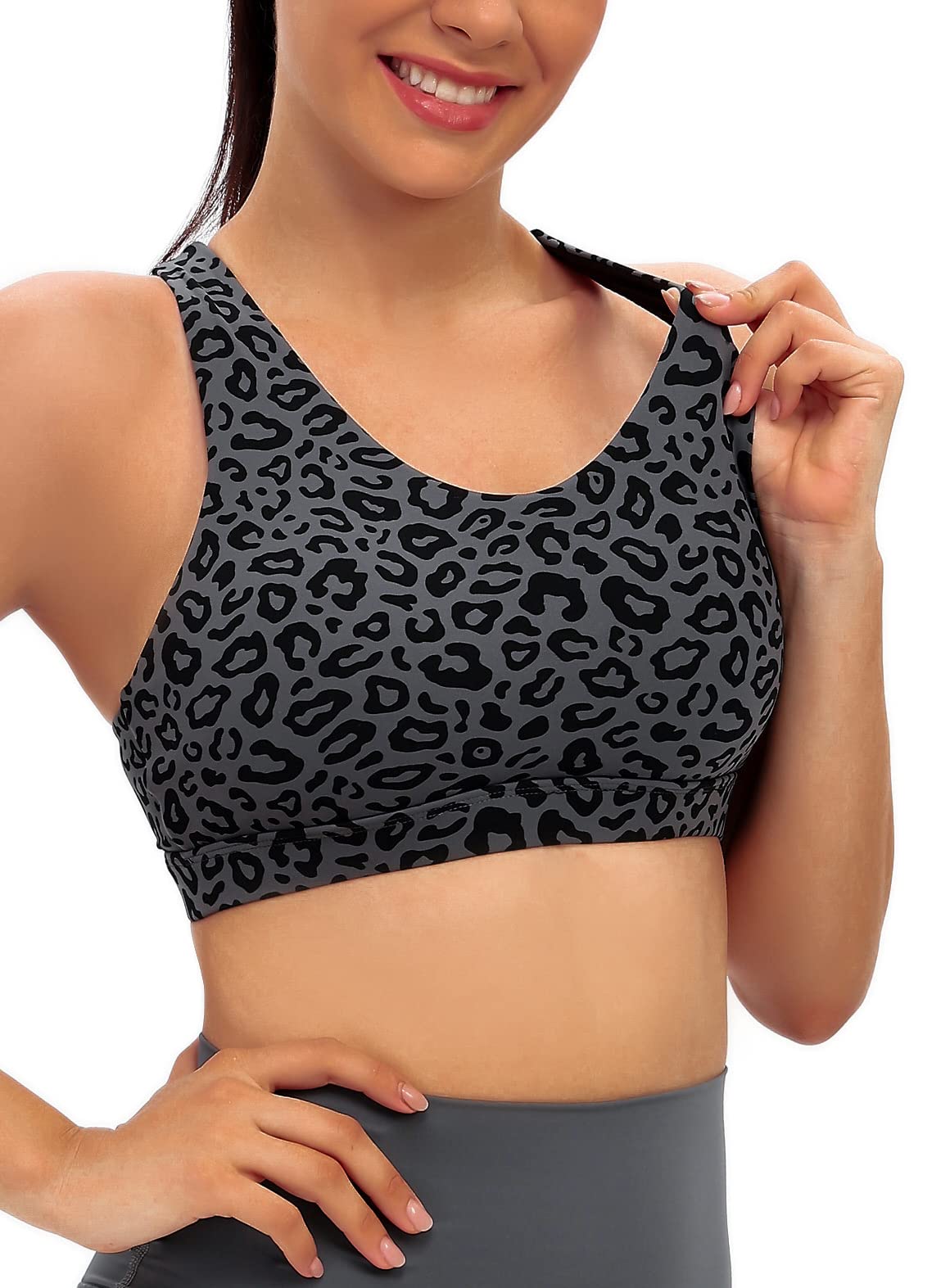 RUNNING GIRL Sports Bra for Women, Criss-Cross Back Padded Strappy Sports Bras Medium Support Yoga Bra with Removable Cups