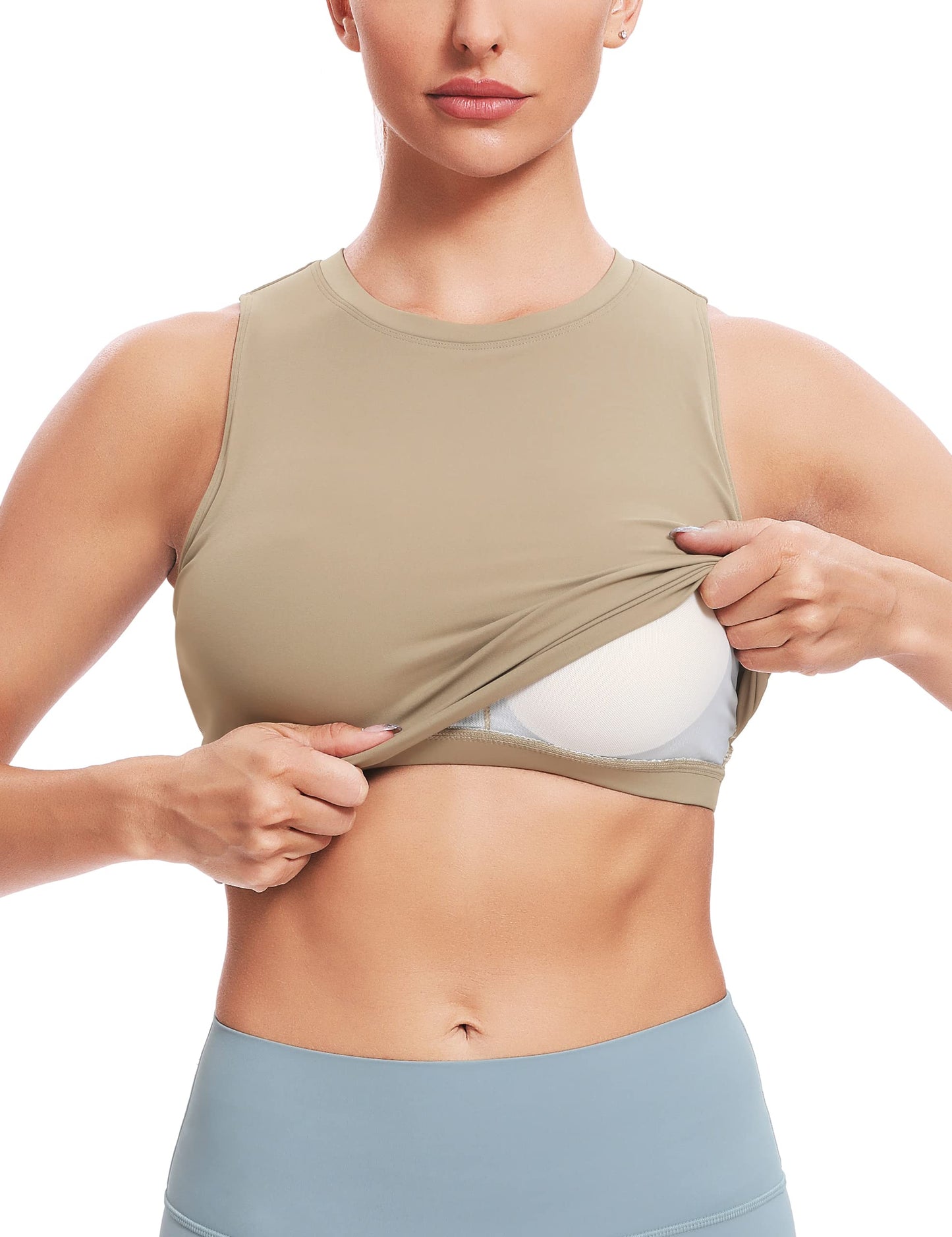 Natural Feelings Nudi Sports Bras for Women Removable Padded Yoga Tank Tops Sleeveless Fitness Workout Crop Tops