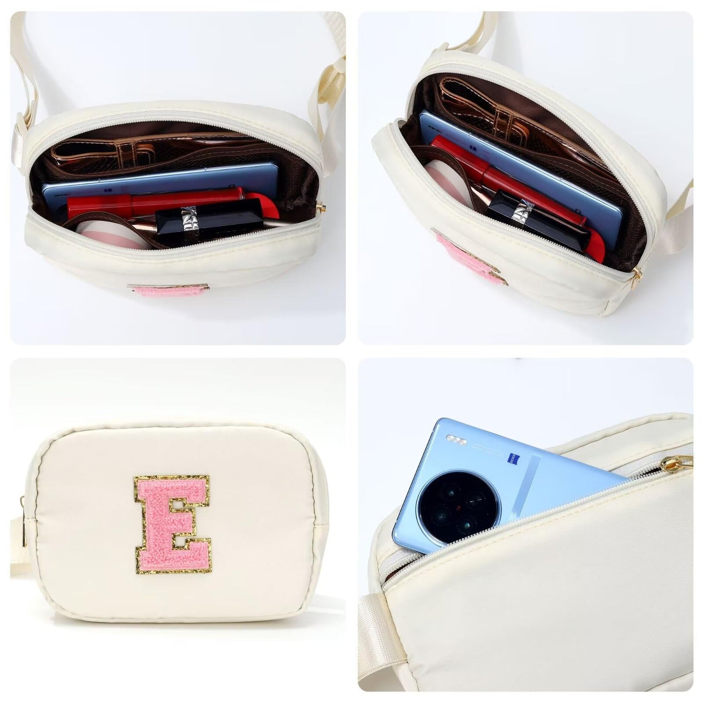 Initial Belt Bag - Crossbody Bags Women - Fanny Packs for Women Cross Body Bag White Small Waist Packs Travel Everywhere Belt Bag Monogram Crossbody Bag M