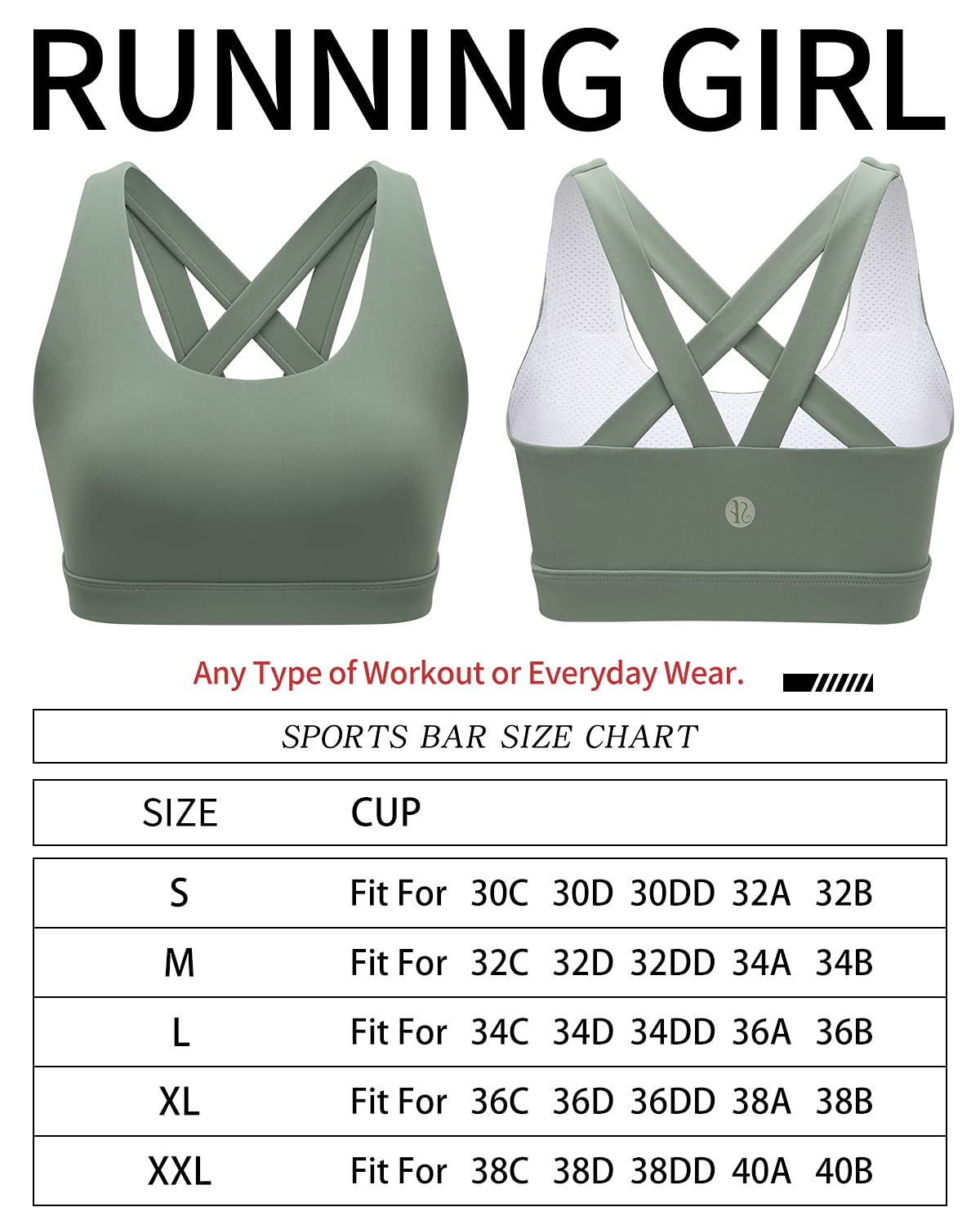 RUNNING GIRL Sports Bra for Women, Criss-Cross Back Padded Strappy Sports Bras Medium Support Yoga Bra with Removable Cups