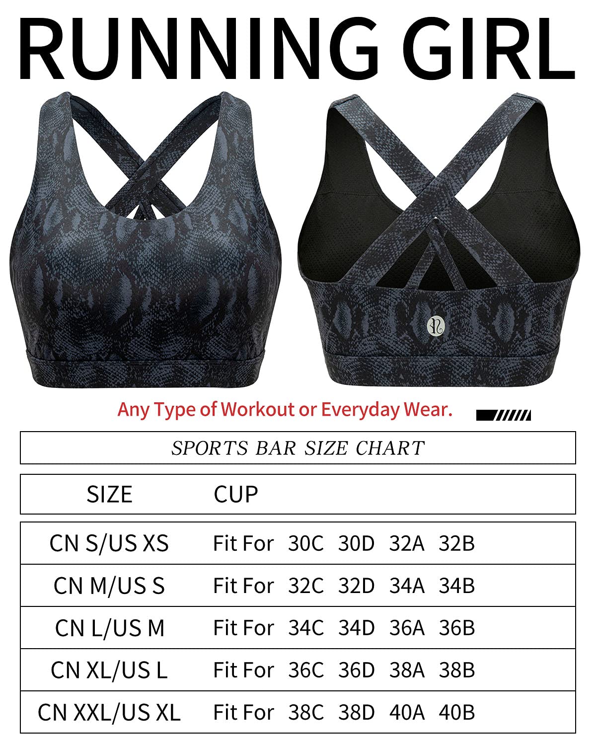 RUNNING GIRL Sports Bra for Women, Criss-Cross Back Padded Strappy Sports Bras Medium Support Yoga Bra with Removable Cups