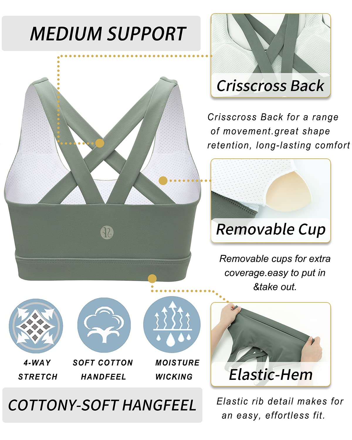 RUNNING GIRL Sports Bra for Women, Criss-Cross Back Padded Strappy Sports Bras Medium Support Yoga Bra with Removable Cups