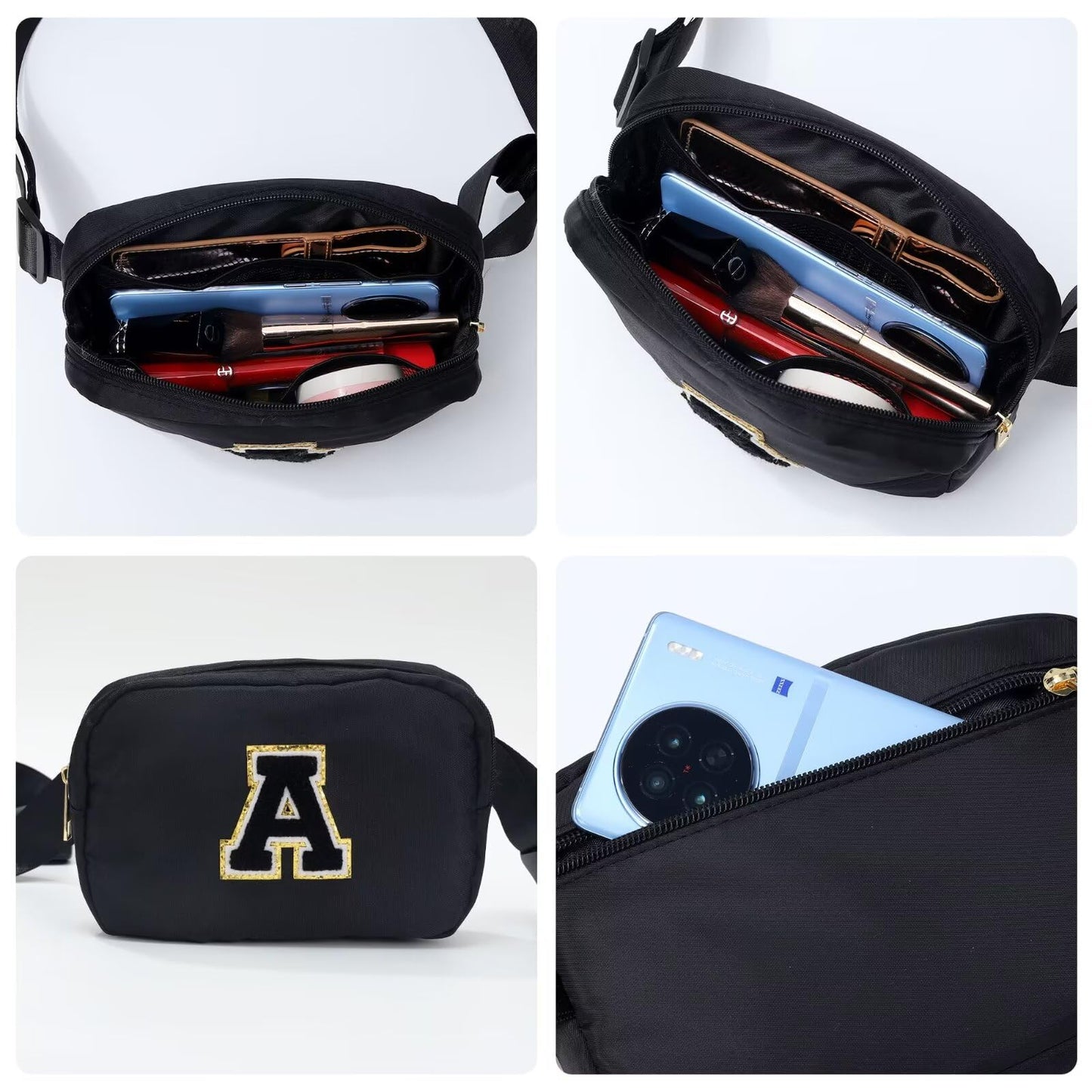 Initial Belt Bag - Crossbody Bags Women - Fanny Packs for Women Cross Body Bag White Small Waist Packs Travel Everywhere Belt Bag Monogram Crossbody Bag M