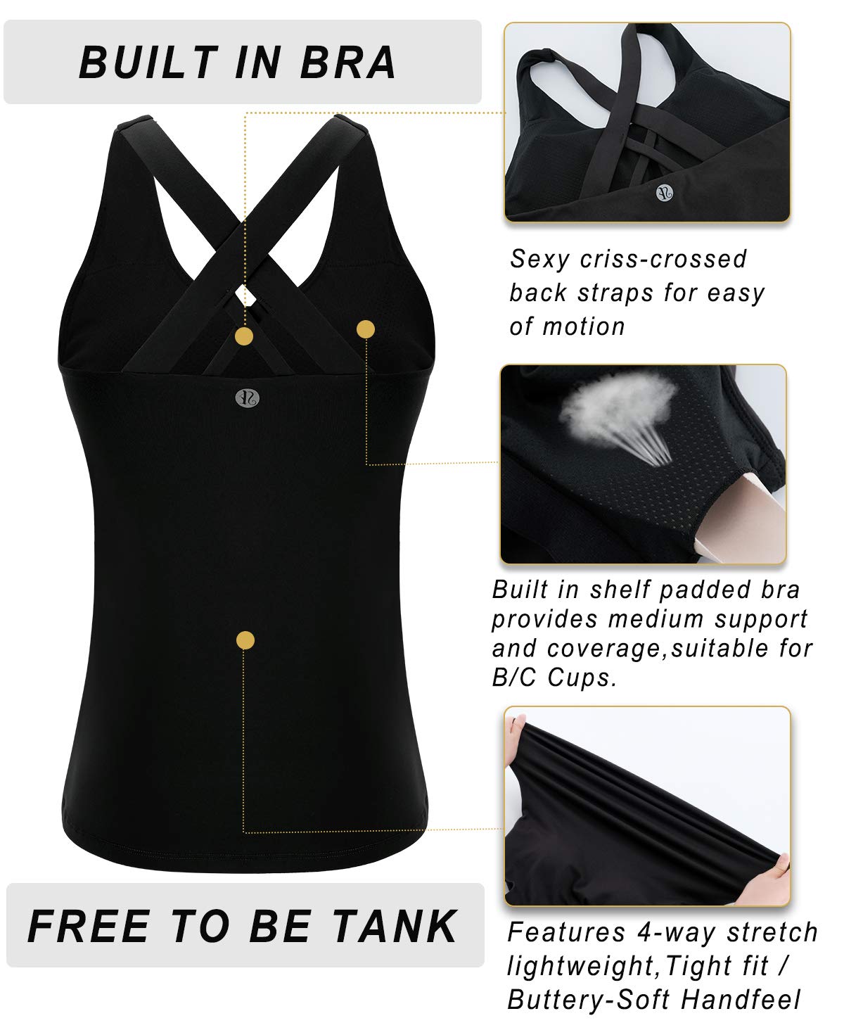 RUNNING GIRL Sports Bra for Women, Criss-Cross Back Padded Strappy Sports Bras Medium Support Yoga Bra with Removable Cups