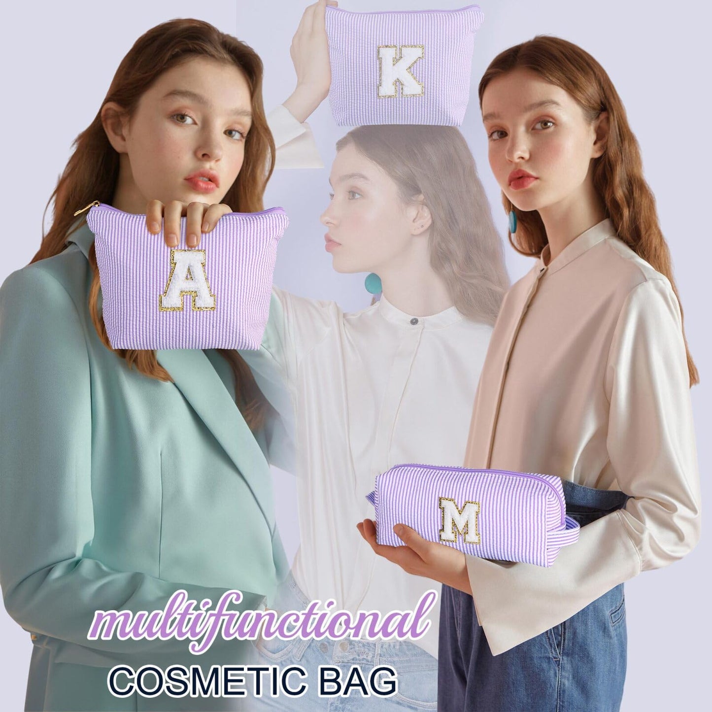 Initial Makeup Bag, Makeup Bag Travel Cosmetic Bag Cute Makeup Bag Personalized Engagement Bridesmaid Best Friend Birthday Gifts for Women Hostess Gifts for Her Friend Female Preppy Stuff M