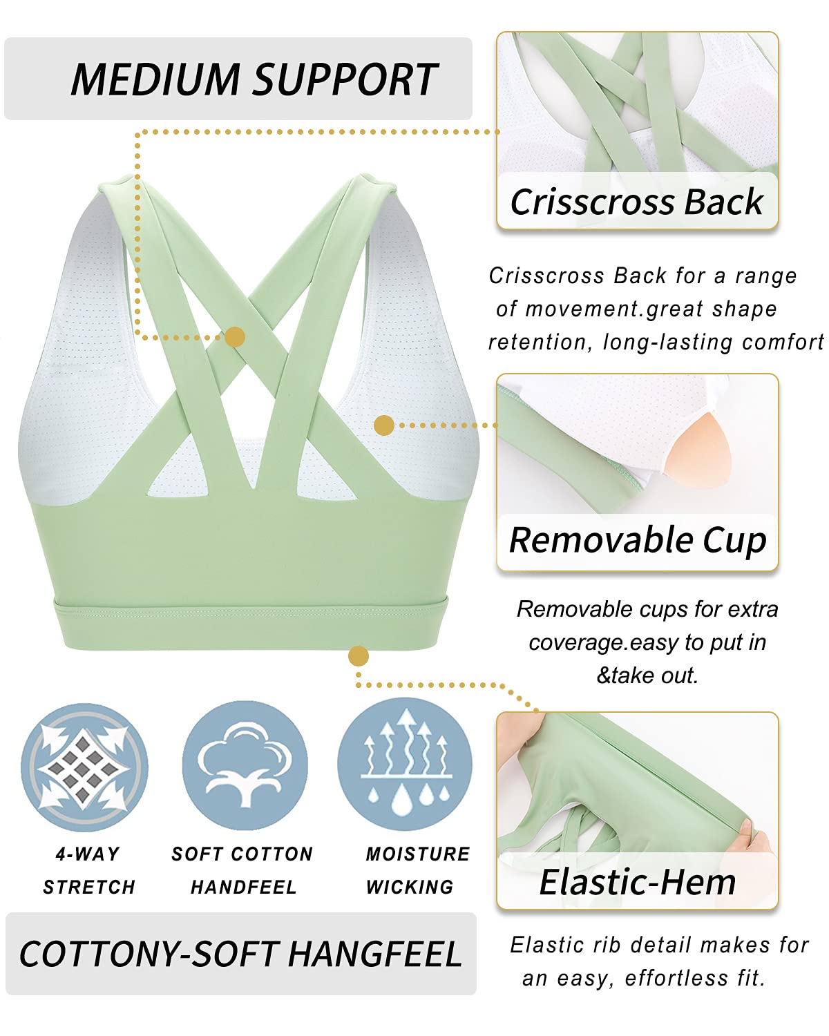 RUNNING GIRL Sports Bra for Women, Criss-Cross Back Padded Strappy Sports Bras Medium Support Yoga Bra with Removable Cups
