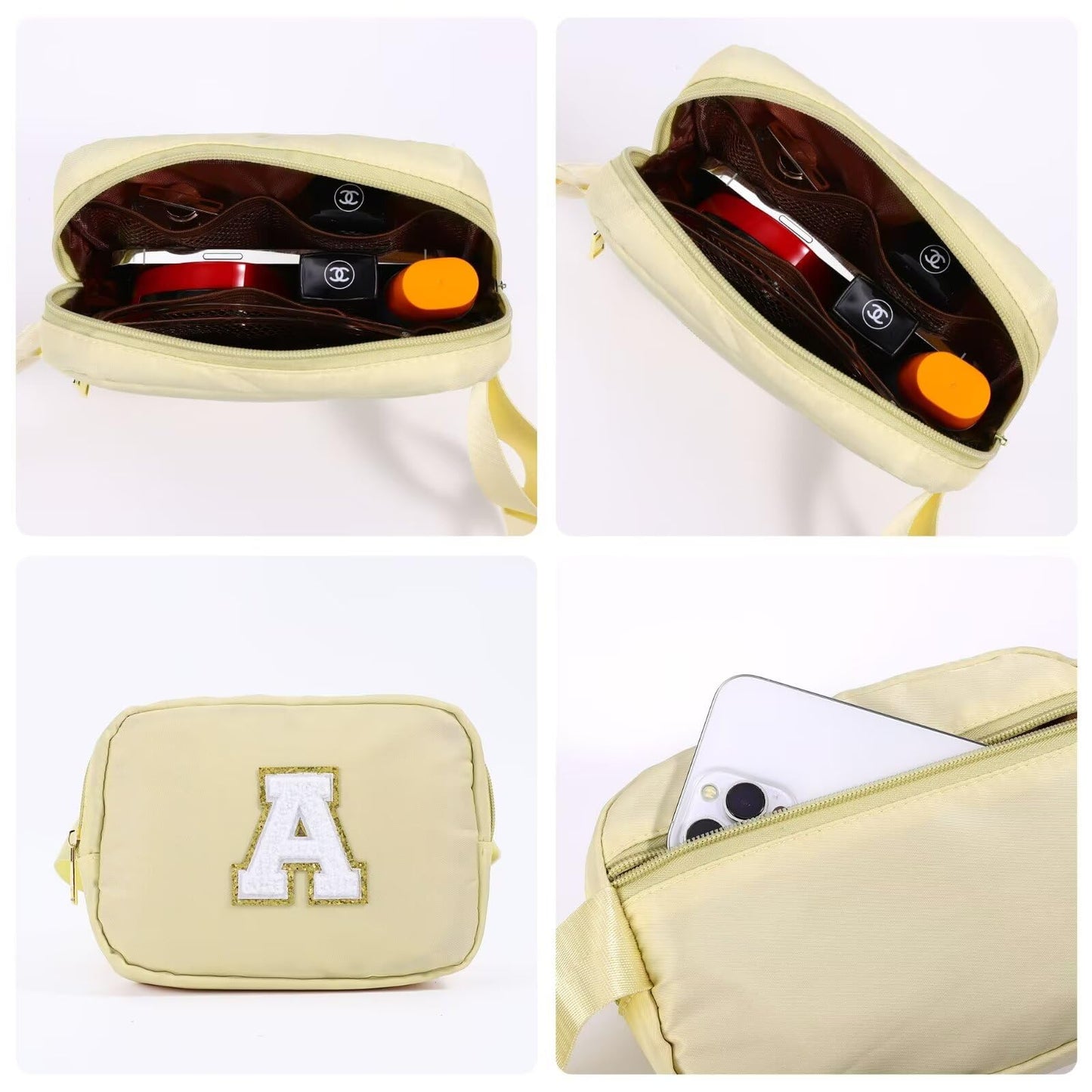 Initial Belt Bag - Crossbody Bags Women - Fanny Packs for Women Cross Body Bag White Small Waist Packs Travel Everywhere Belt Bag Monogram Crossbody Bag M