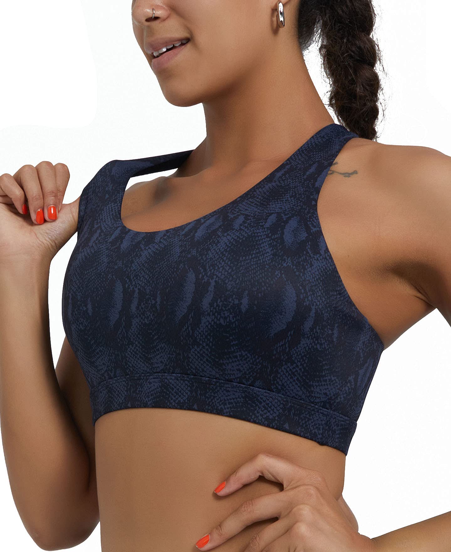RUNNING GIRL Sports Bra for Women, Criss-Cross Back Padded Strappy Sports Bras Medium Support Yoga Bra with Removable Cups