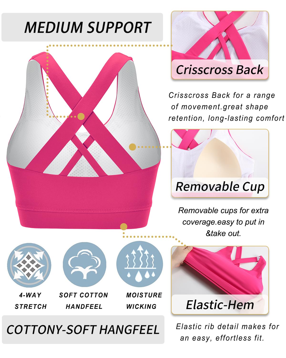RUNNING GIRL Sports Bra for Women, Criss-Cross Back Padded Strappy Sports Bras Medium Support Yoga Bra with Removable Cups