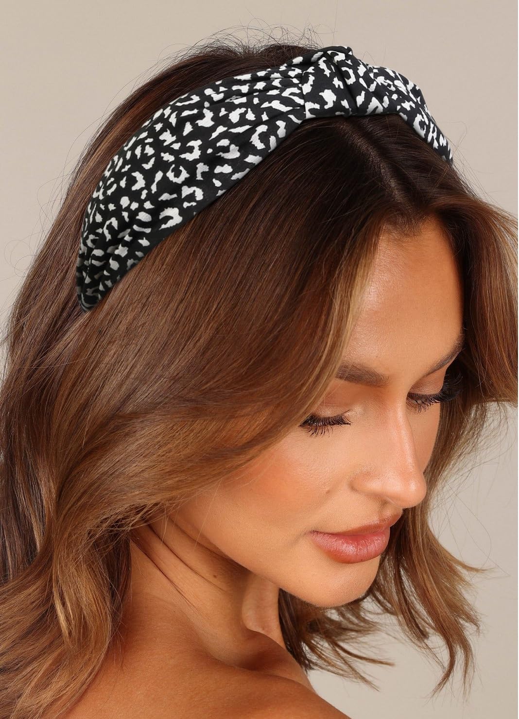 Knotted Headbands for Women Non Slip Fashion Women Headbands for Hair Cute Hairband for Women's Hair Wide Top Knot Hair Hoops for Girls Black White Leopard Head Band Trendy Hair Accessories for Women