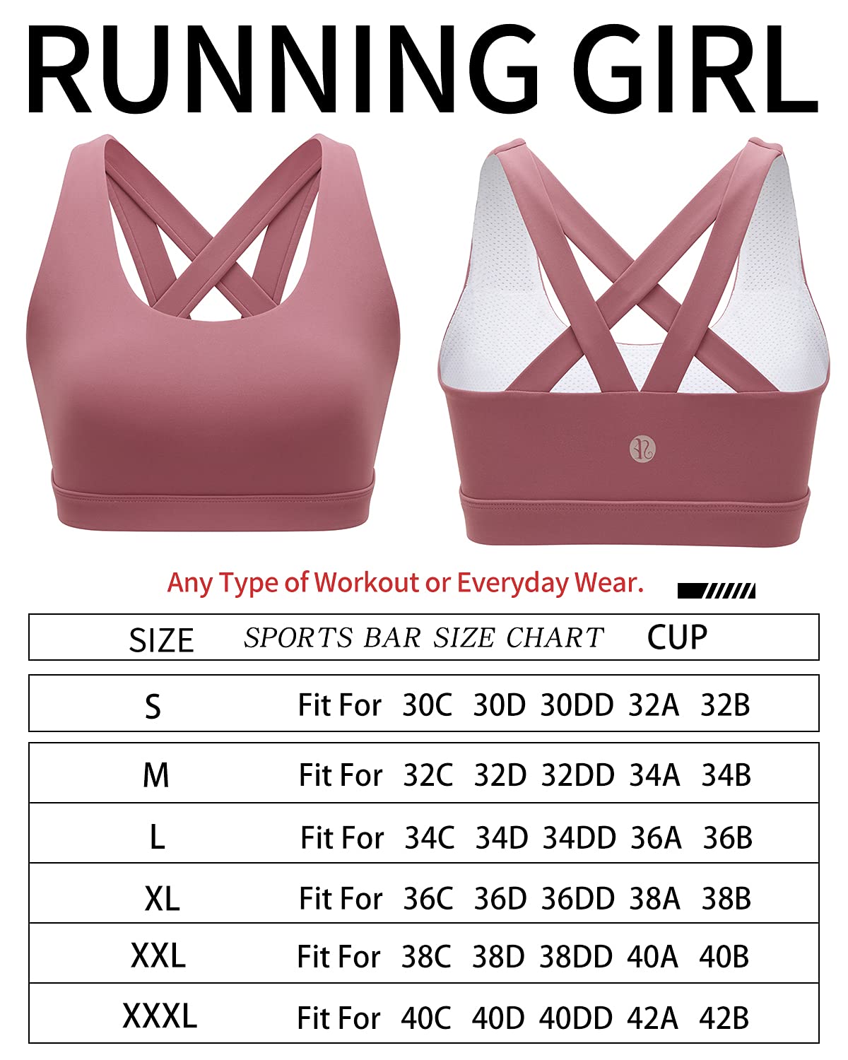 RUNNING GIRL Sports Bra for Women, Criss-Cross Back Padded Strappy Sports Bras Medium Support Yoga Bra with Removable Cups