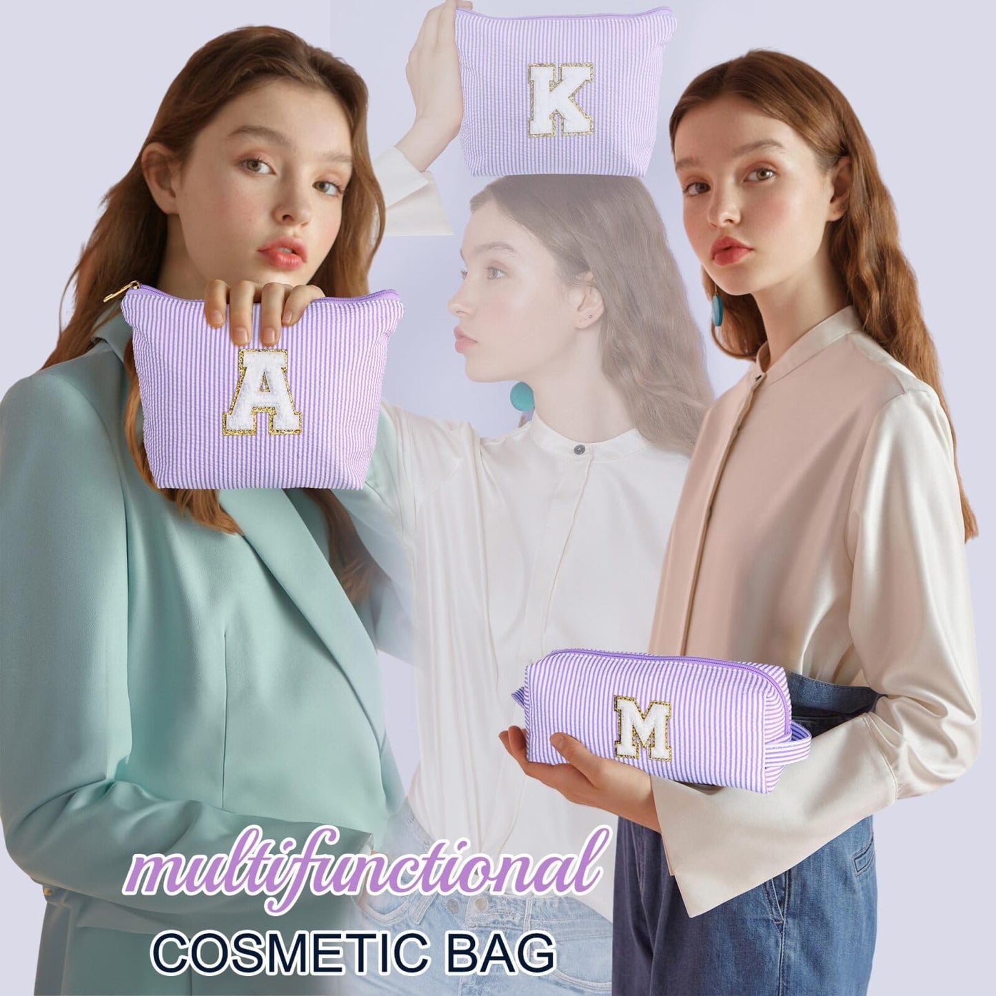 Initial Makeup Bag, Makeup Bag Travel Cosmetic Bag Cute Makeup Bag Personalized Engagement Bridesmaid Best Friend Birthday Gifts for Women Hostess Gifts for Her Friend Female Preppy Stuff M